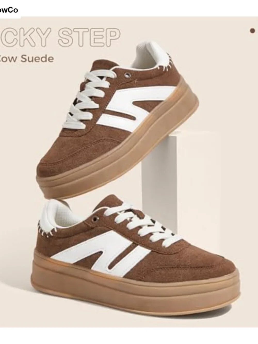 Platform Retro Fashion Classic Sneakers Cow Suede PU Leather Lace-Up 1.96 Inch